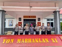 Satlantas Polres Merauke Serahkan Tumpeng Kepada Yon Marhanlan XI Dalam Rangka HUT TNI ke-80