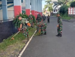 Wujud Nyata Gerakan Indonesia Asri, Personel Kodim 1310/Bitung dan Yonif TP 916/BS Kerja Bakti Bersih Lingkungan dan Fasilitas Umum