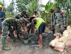 Progres Pesat, TNI dan Warga Rap Rap Gotong Royong Bangun Abutmen Jembatan Perintis Garuda