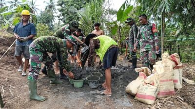 Progres Pesat, TNI dan Warga Rap Rap Gotong Royong Bangun Abutmen Jembatan Perintis Garuda